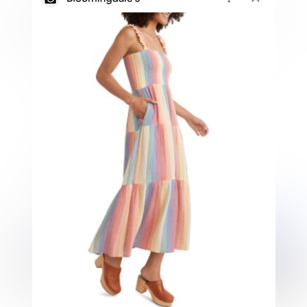 Marine Layer Pastel Rainbow Tiered Midi Dress